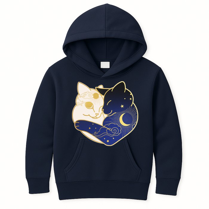 Sun and Moon Yin and Yang Cats Kids Hoodie