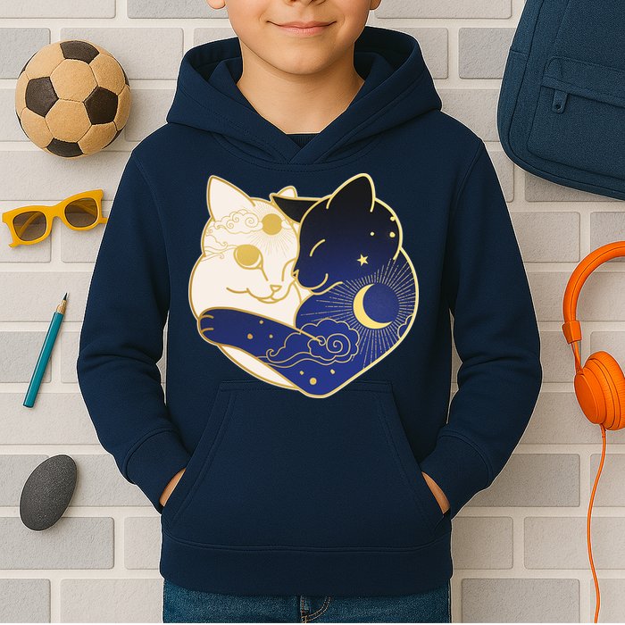 Sun and Moon Yin and Yang Cats Kids Hoodie