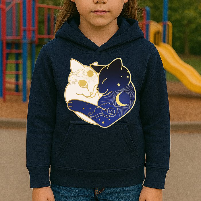 Sun and Moon Yin and Yang Cats Kids Hoodie