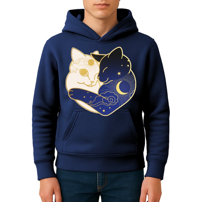 Sun and Moon Yin and Yang Cats Kids Hoodie