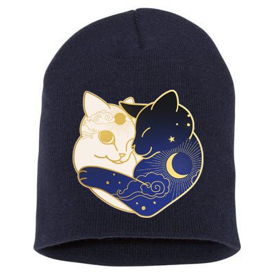 Sun and Moon Yin and Yang Cats Short Acrylic Beanie