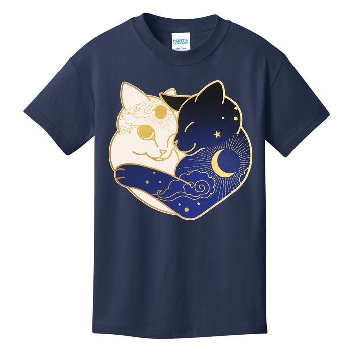 Sun and Moon Yin and Yang Cats Kids T-Shirt