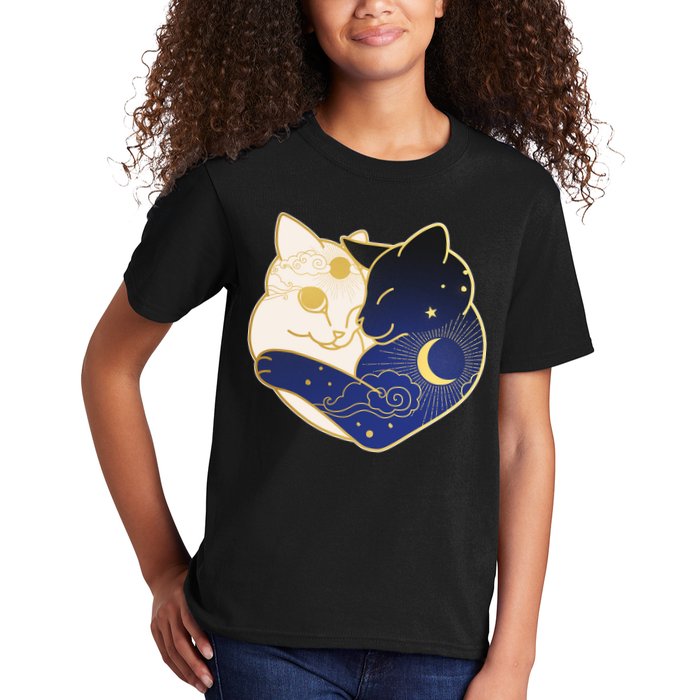 Sun and Moon Yin and Yang Cats Kids T-Shirt
