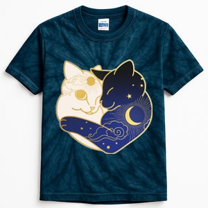 Sun and Moon Yin and Yang Cats Kids Tie-Dye T-Shirt