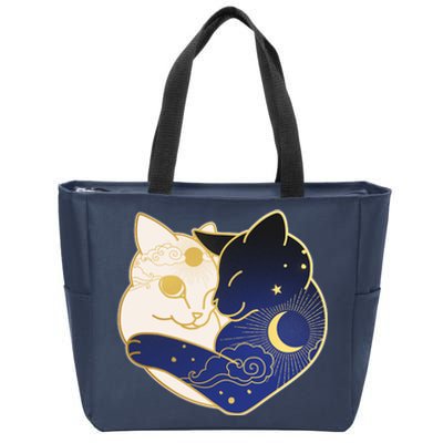 Sun and Moon Yin and Yang Cats Zip Tote Bag