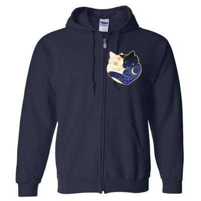 Sun and Moon Yin and Yang Cats Full Zip Hoodie