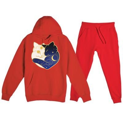 Sun and Moon Yin and Yang Cats Premium Hooded Sweatsuit Set