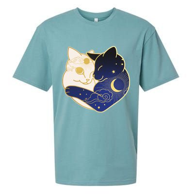 Sun and Moon Yin and Yang Cats Sueded Cloud Jersey T-Shirt