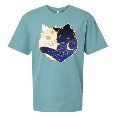 Sun and Moon Yin and Yang Cats Sueded Cloud Jersey T-Shirt