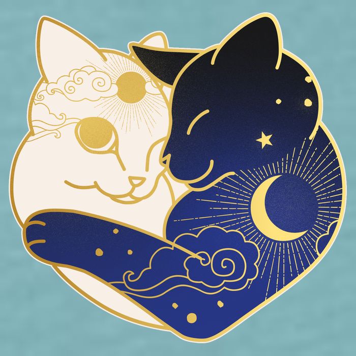 Sun and Moon Yin and Yang Cats Sueded Cloud Jersey T-Shirt