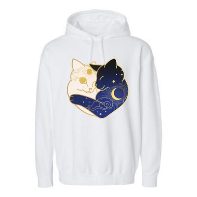 Sun and Moon Yin and Yang Cats Garment-Dyed Fleece Hoodie