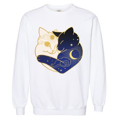 Sun and Moon Yin and Yang Cats Garment-Dyed Sweatshirt