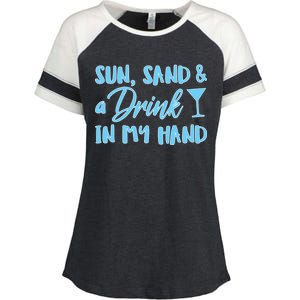 Sun Sand & A Drink In My Hand Enza Ladies Jersey Colorblock Tee