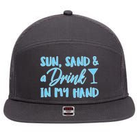 Sun Sand & A Drink In My Hand 7 Panel Mesh Trucker Snapback Hat