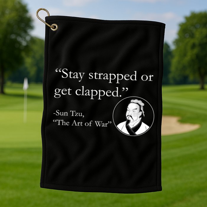 Sun Tzu Quote Stay Strapped Or Get Clapped Golf Towel