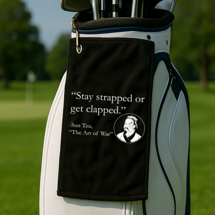 Sun Tzu Quote Stay Strapped Or Get Clapped Golf Towel