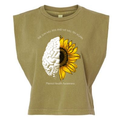 Sun Will Rise We Will Try Again Mental Health Garment-Dyed Women's Muscle Tee