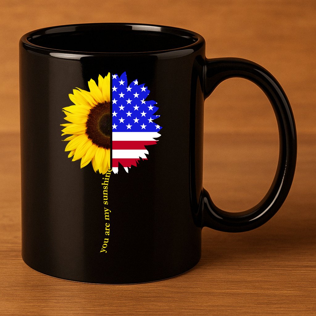 Sunflower American Flag You Are My Sunshine 11oz C Handle Ceramic Mug