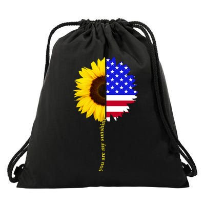 Sunflower American Flag You Are My Sunshine Drawstring Bag