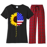 Sunflower American Flag You Are My Sunshine Women's Flannel Pajama Set