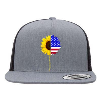 Sunflower American Flag You Are My Sunshine Flat Bill Trucker Hat