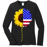 Sunflower American Flag You Are My Sunshine Ladies Long Sleeve Shirt