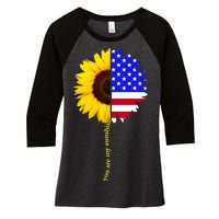 Sunflower American Flag You Are My Sunshine Women's Tri-Blend 3/4-Sleeve Raglan Shirt