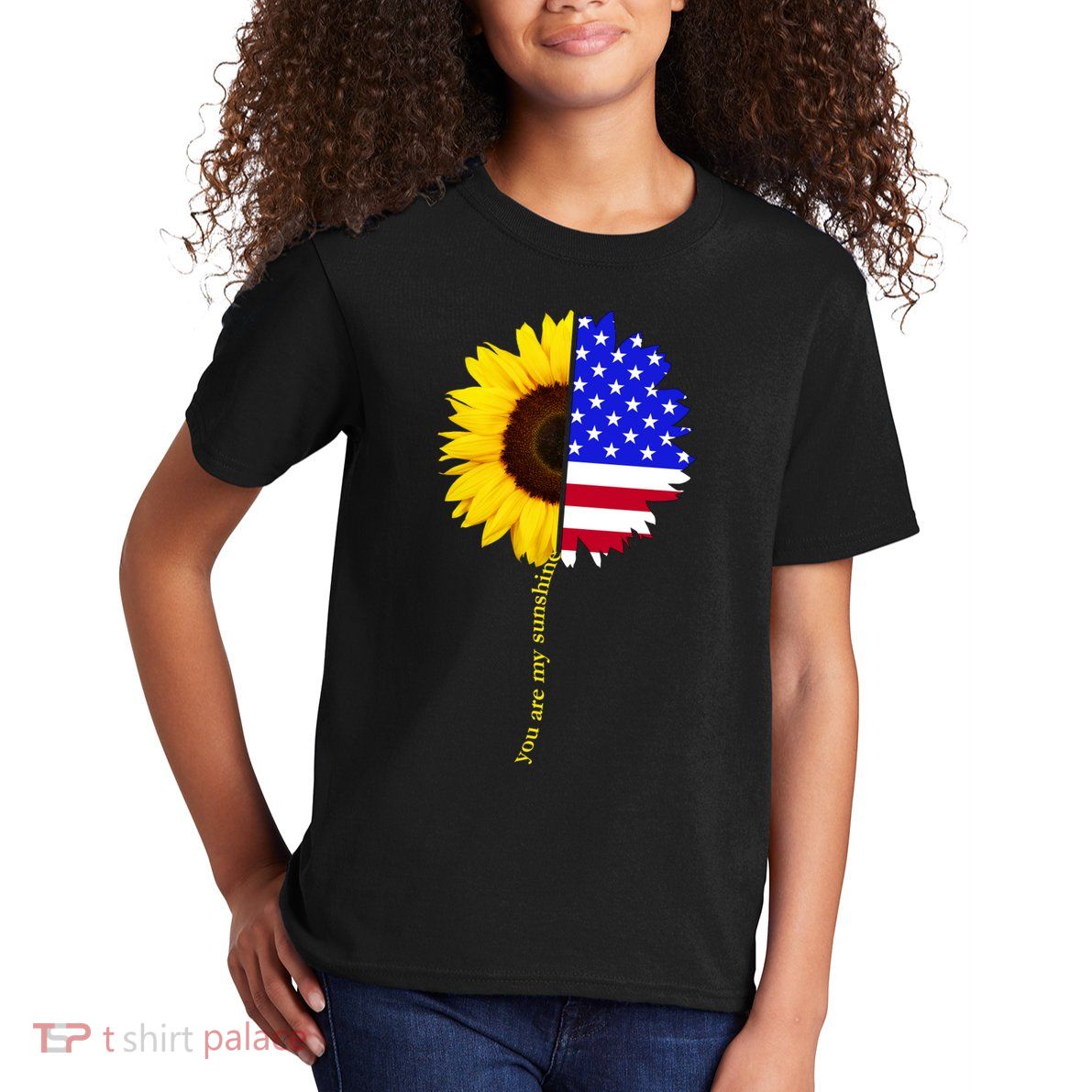 Sunflower American Flag You Are My Sunshine Kids T-Shirt