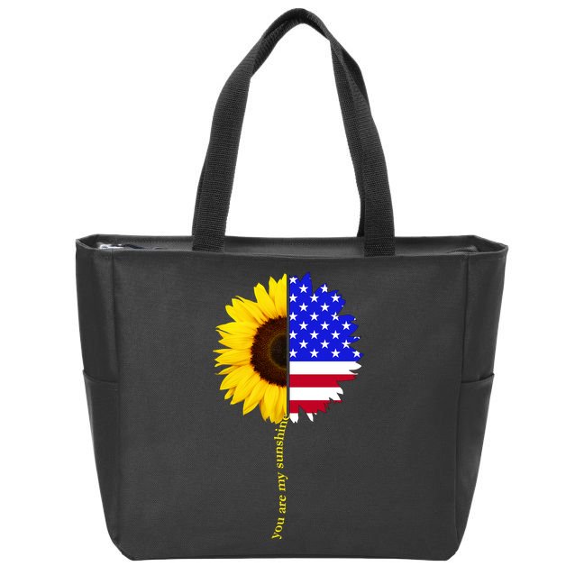 Sunflower American Flag You Are My Sunshine Zip Tote Bag