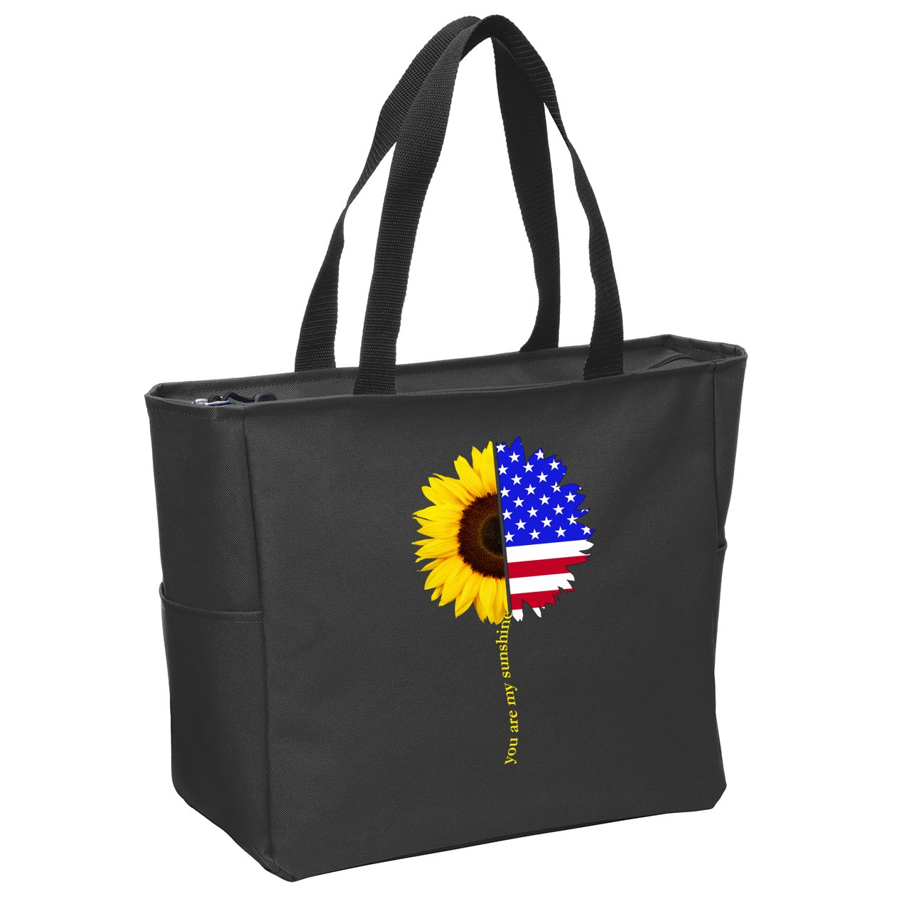 Sunflower American Flag You Are My Sunshine Zip Tote Bag