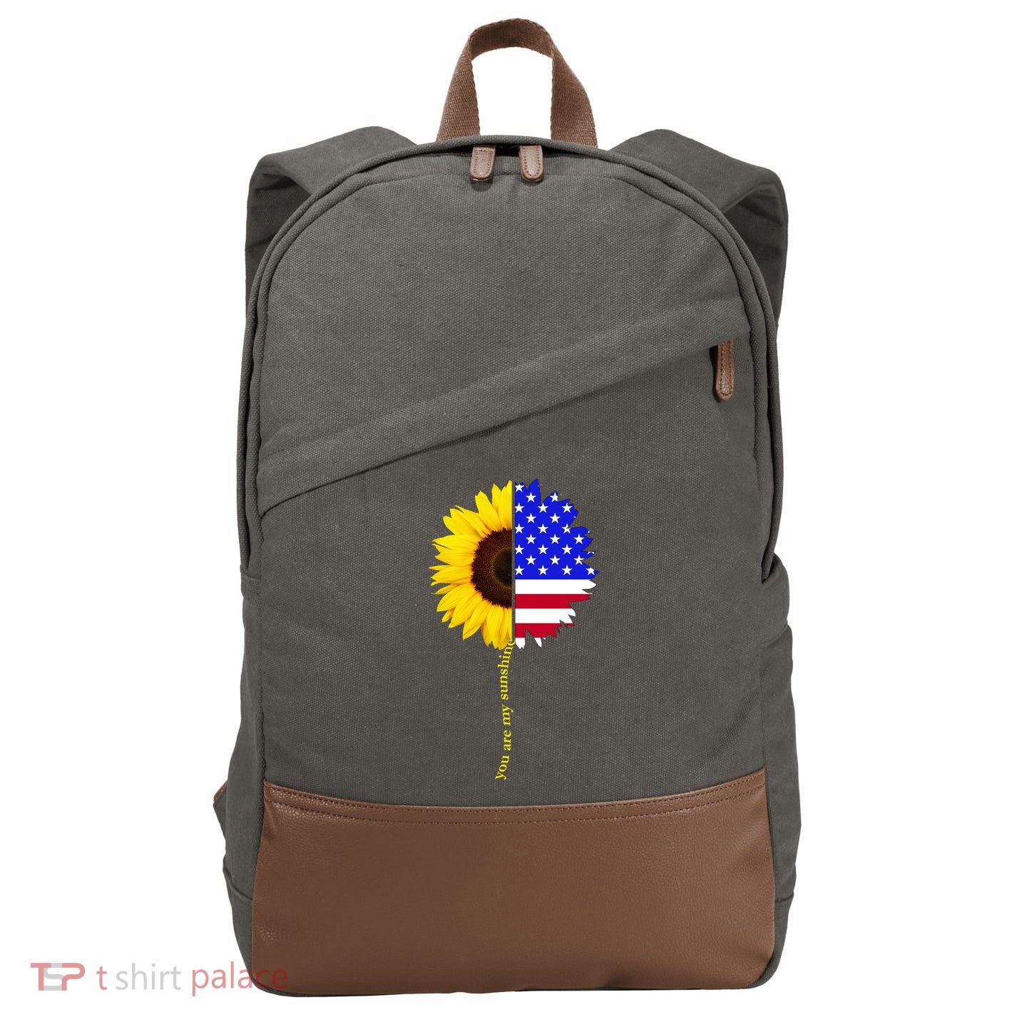 Sunflower American Flag You Are My Sunshine Cotton Canvas Backpack