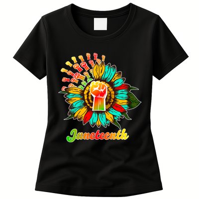 Sunflower Fist Juneteenth Black History African American Womens T-Shirt