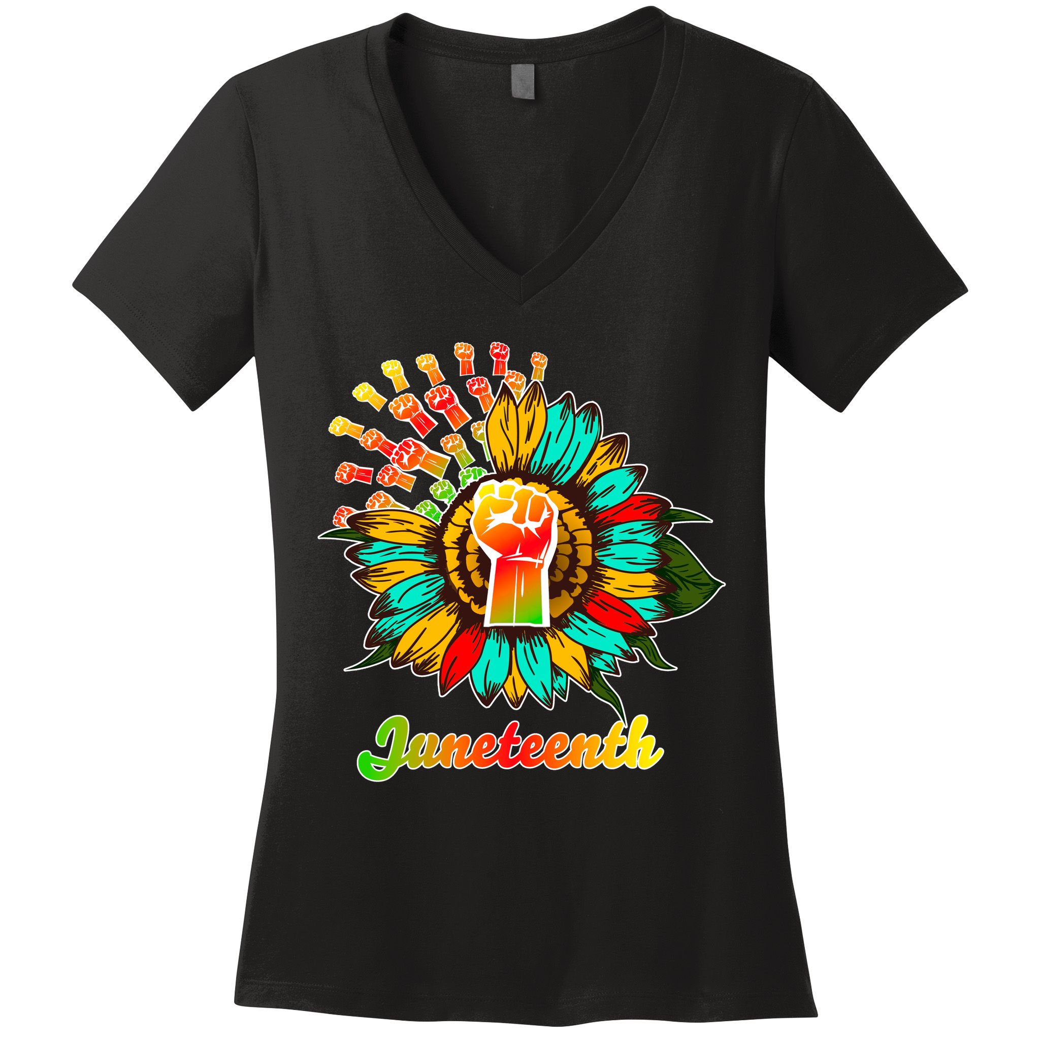 Sunflower Fist Juneteenth Black History African American Women's V-Neck T-Shirt
