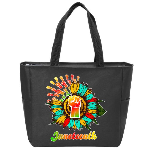 Sunflower Fist Juneteenth Black History African American Zip Tote Bag