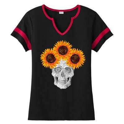 Sunflower Skull Ladies Halftime Notch Neck Tee