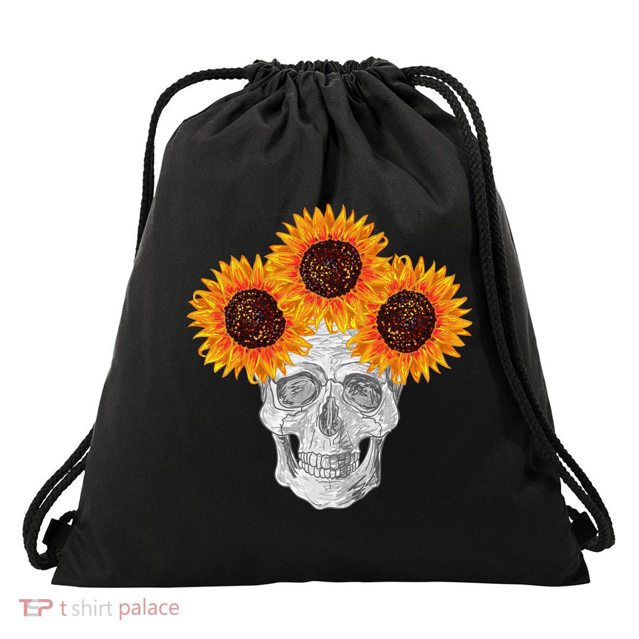 Sunflower Skull Drawstring Bag