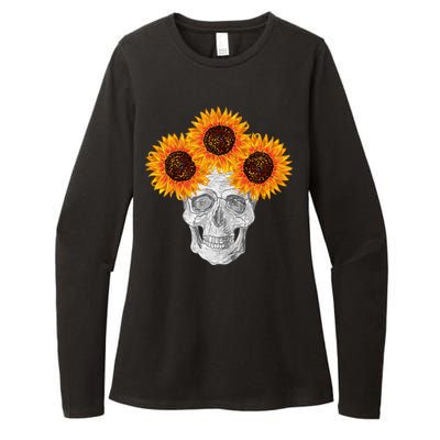 Sunflower Skull Womens CVC Long Sleeve Shirt