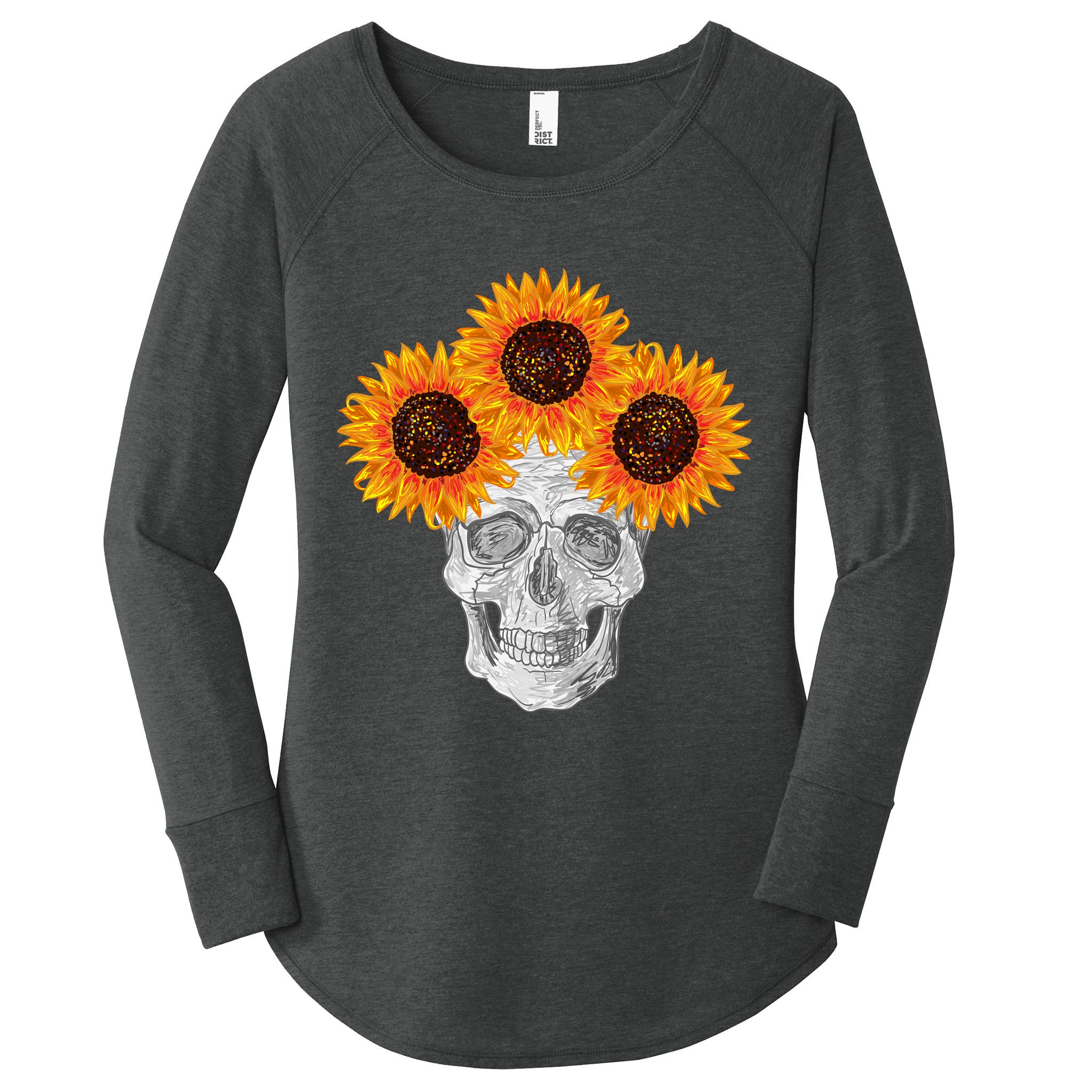 Sunflower Skull Women's Perfect Tri Tunic Long Sleeve Shirt