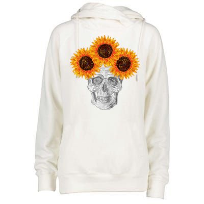 Sunflower Skull Womens Funnel Neck Pullover Hood