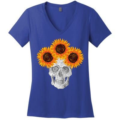 Sunflower Skull Women's V-Neck T-Shirt