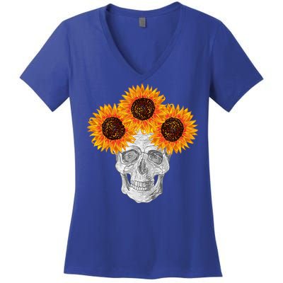 Sunflower Skull Women's V-Neck T-Shirt