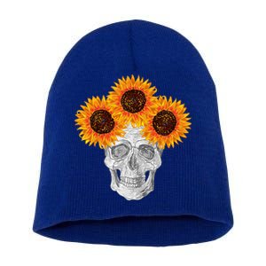 Sunflower Skull Short Acrylic Beanie