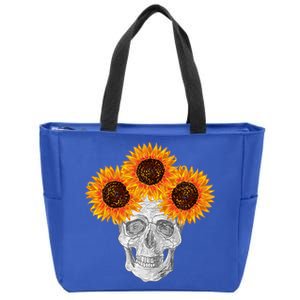 Sunflower Skull Zip Tote Bag