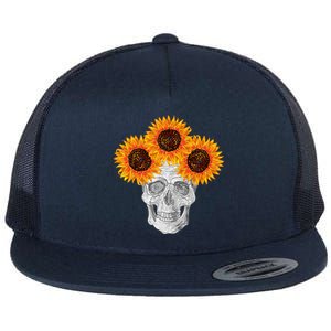 Sunflower Skull Flat Bill Trucker Hat