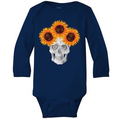 Sunflower Skull Baby Long Sleeve Bodysuit