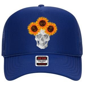 Sunflower Skull High Crown Mesh Back Trucker Hat