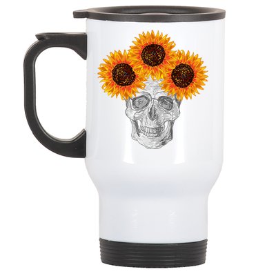 Sunflower Skull Stainless Steel Travel Mug