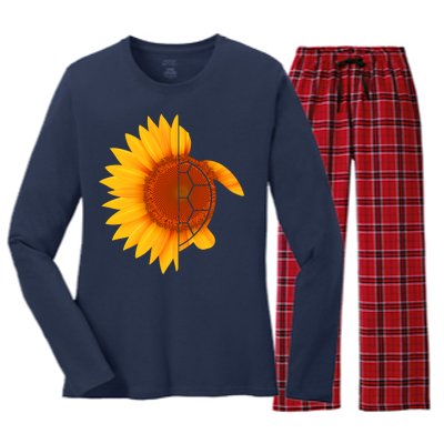 Sunflower Turtle Women's Long Sleeve Flannel Pajama Set 