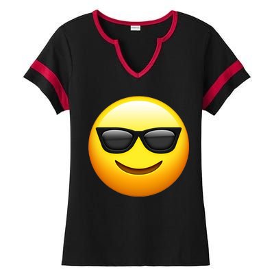 Sunglasses Emoji Cool Smiley Ladies Halftime Notch Neck Tee