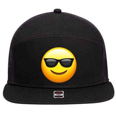 Sunglasses Emoji Cool Smiley 7 Panel Mesh Trucker Snapback Hat